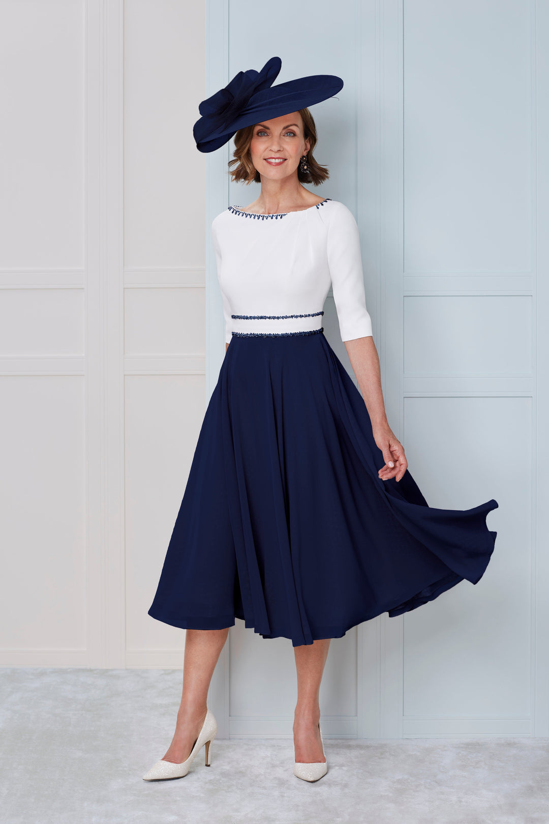 John Charles 66314 Navy/Ivory-A-line Dress